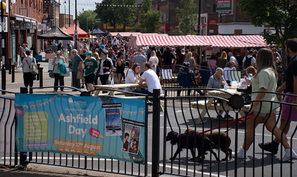 Ashfield Food and Drink Festival on South Street, Hucknall. Families enjoying the event.