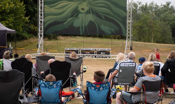 crowds watching the big screen on selston country park 