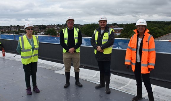 Ashfield District Council Members and Theresa Hodgkinson on the roof of Kirkby's new Leisure Centre