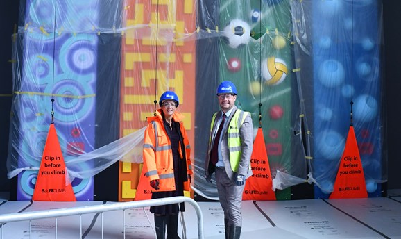 Leader of the Council Cllr Jason Zadrozny and Theresa Hodgkinson CEO of the Council at the new Kirkby Leisure Centre 