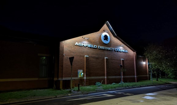 Ashfield District Council building at night
